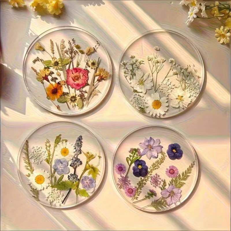 Hoeaden Runde Untersetzer aus Acryl mit buntem Blumendesign, Transparent, Mehrfarbig - Bild 2