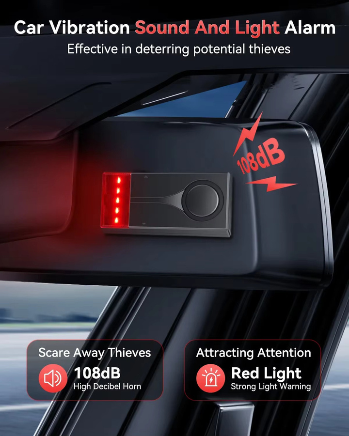 Awapow Kabelloser Vibrationsalarm für Auto und Heim mit 108 dB Sirene, Licht und Fernbedienung, Schwarz - Bild 4