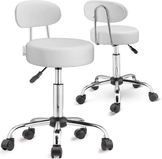 Casaria Rollhocker 2er-Set Weiß mit Rückenlehne, 360 Grad drehbar und Rollen aus Kunstleder - Bild 1