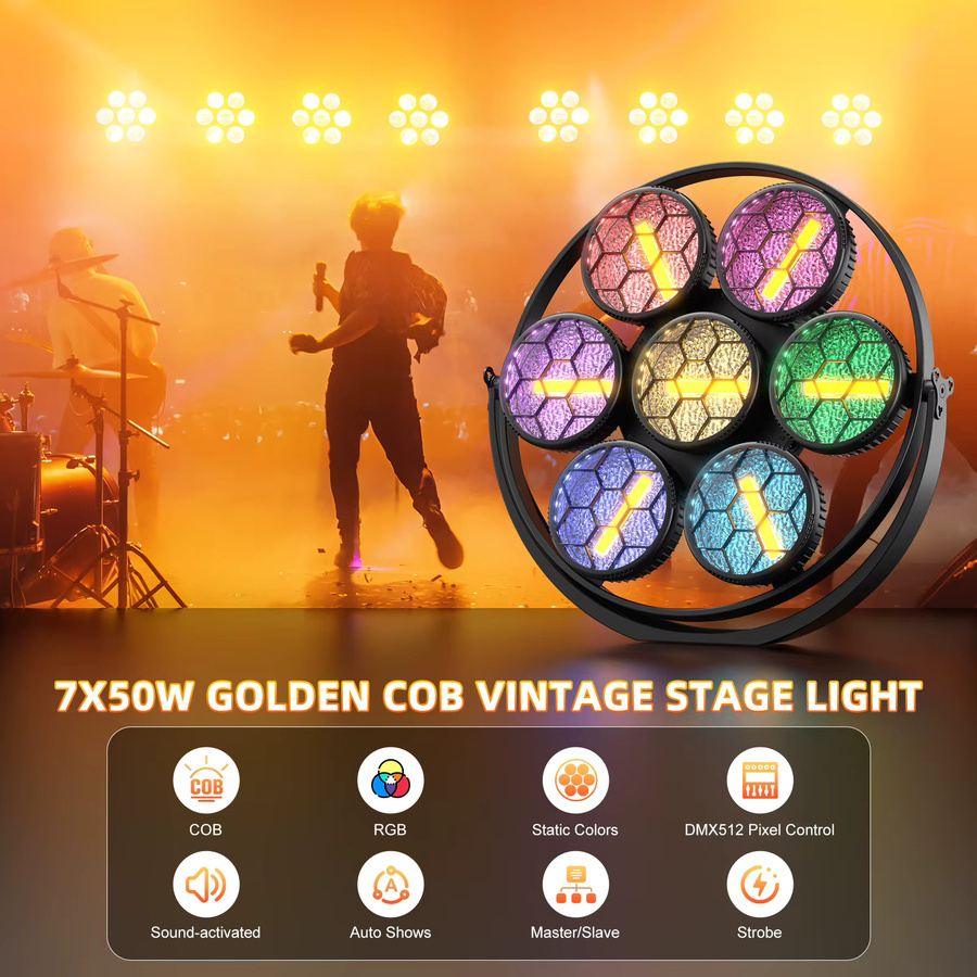 Somspot 4er Set Retro Bühnen-Leuchten mit 7x50W COB LED Par-Effekt in Schwarz und Multicolour für Disco, Party, Konzert und Theater - Bild 2
