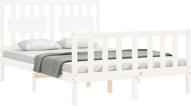 vidaXL Massivholzbett aus Kiefernholz in Weiß mit rustikaler Optik, B/T/H: 140 x 190 x 145,5 cm - Bild 1