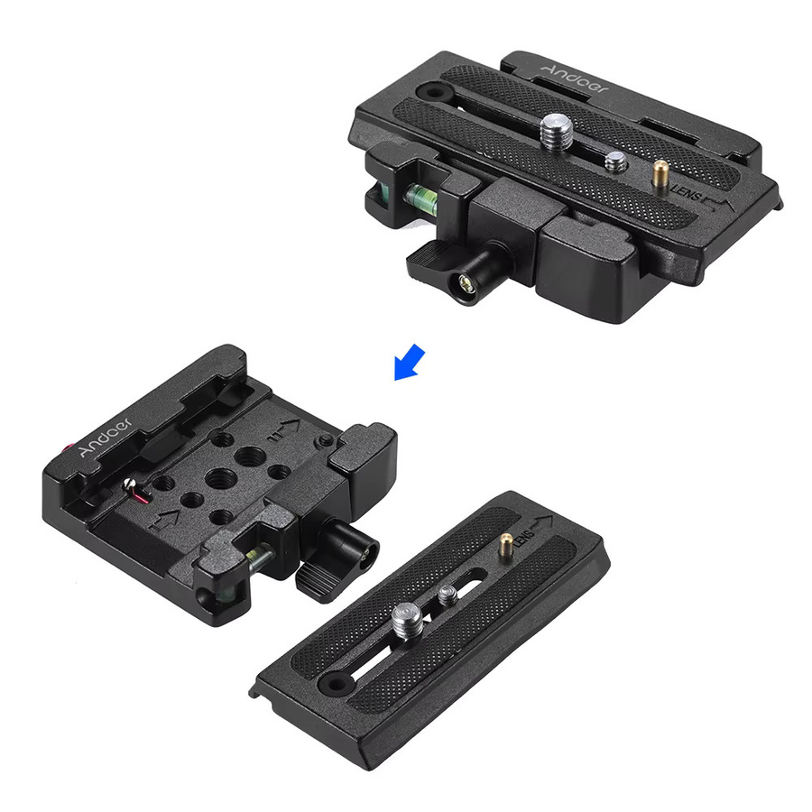 Andoer Videokamera-Stativ-Schnellspanner-Klemmadapter mit Schnellwechselplatte in Schwarz für Manfrotto 501 500 Ah 701 HDV 503 HDV Q5-Kopf - Bild 3