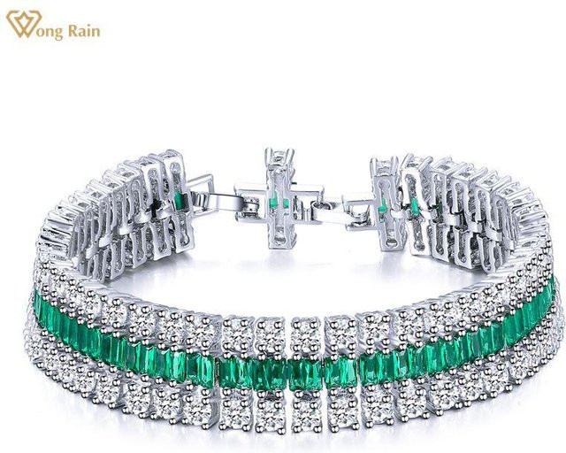 YIRAN Jewelry Armband, 925 Sterling Silber, Moissanite, Smaragd, Damen - Bild 1