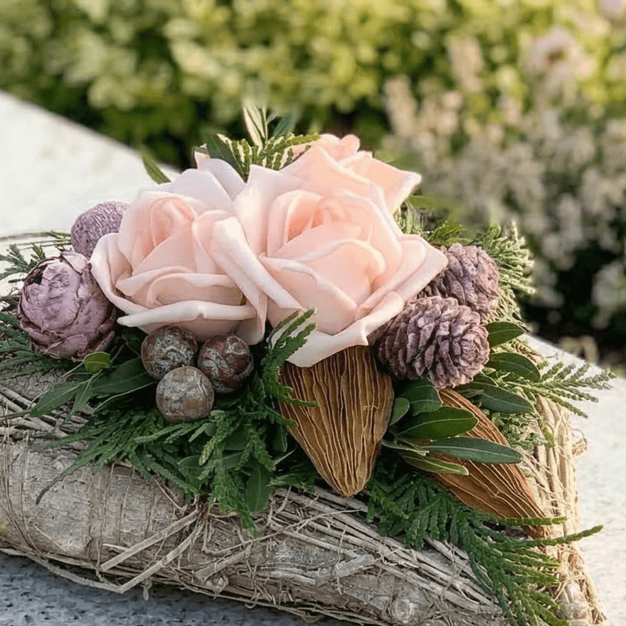 Pflanzherz Rosa von Blumenversand Edelweiß aus Holz und Rattan für den Tisch, B/T/H: 32,0 x 25,0 x 25,0 cm - Bild 2