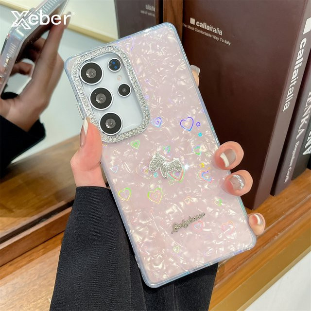 Luxuriöse Glitzer-Strass-Handyhülle mit Laser-Herzmuster für Samsung Galaxy S26 S25 S24 Ultra Plus S25 Edge in Pink - Bild 1