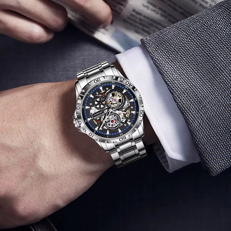 GLENAW Ring Herrenuhr, Automatik, Edelstahl, Silber, Grün - Bild 5
