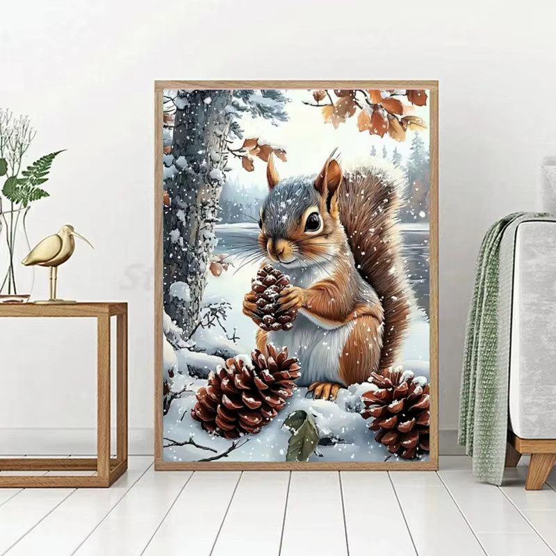 Potdemiel DIY Diamond Painting Set Eichhörnchen Winter Motiv Mosaik Stickerei für Handarbeit und Wohnkultur - Bild 2