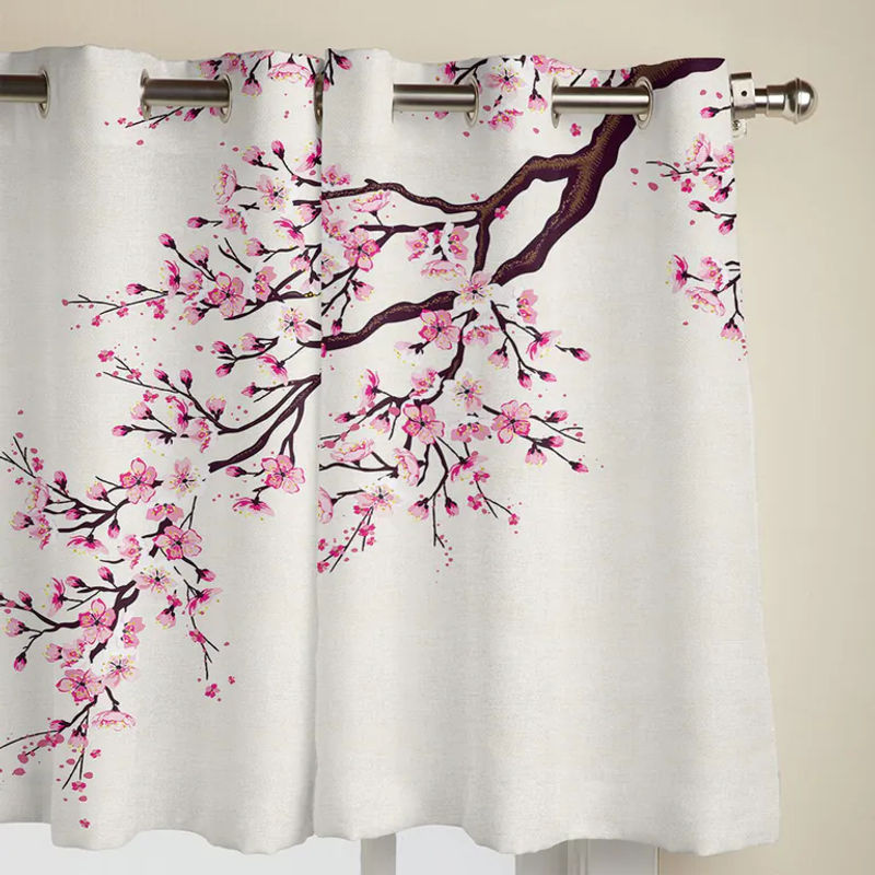 Super Six Sakura Fenstervorhang im japanischen Stil mit floralem Design, Blau, B: 135 cm, H: 230 cm - Bild 4