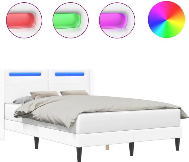 vidaXL Bettrahmen aus Kunstleder in Weiß mit LED-Lichtleisten und USB-Ladeport, B/T/H: 160 x 200 x 28 cm - Bild 1