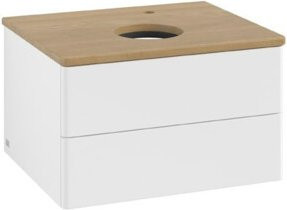 V&B Waschtischunterschrank Antao ohne Frontstruktur, Eiche honigfarben und Weiß lackiert, B: 60 cm, T: 36 cm, H: 50 cm - Bild 1