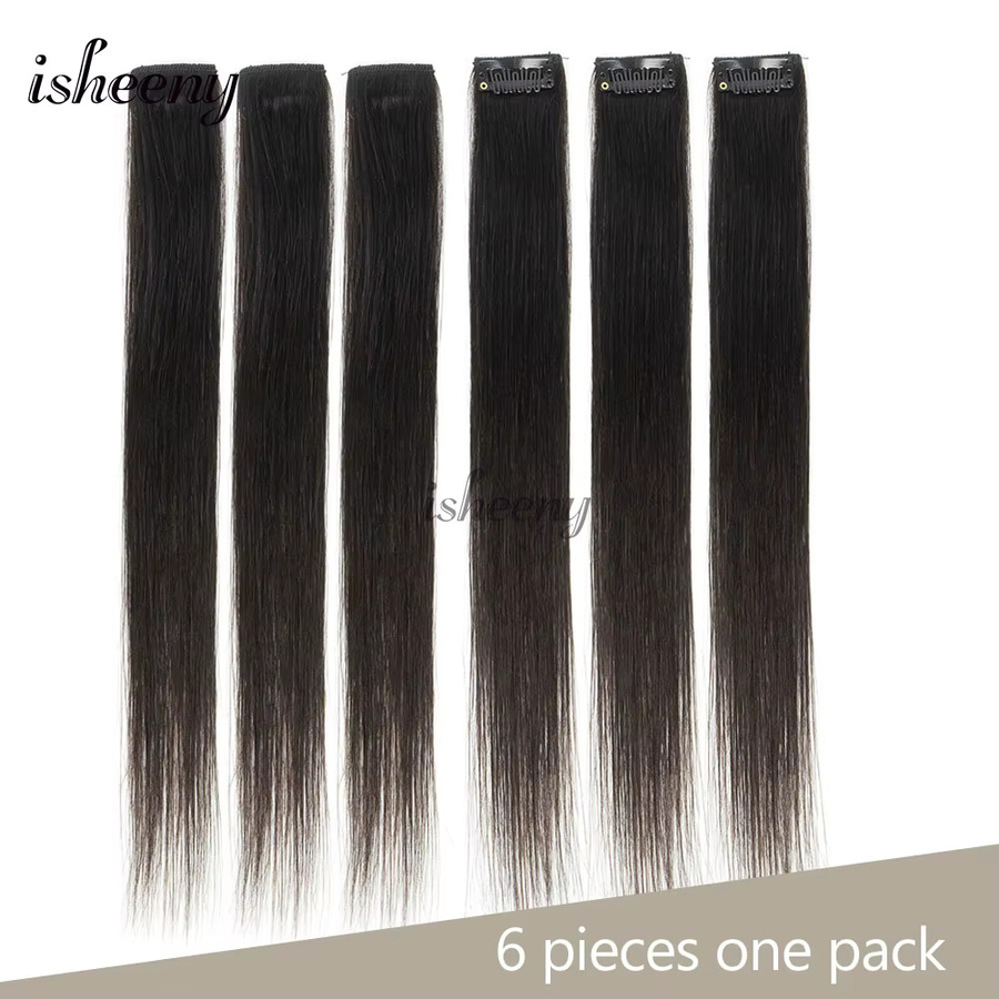 Isheeny Clip-in Echthaarverlängerungen, 6er-Set, glatt, 12-16 Zoll, 30g - Bild 3