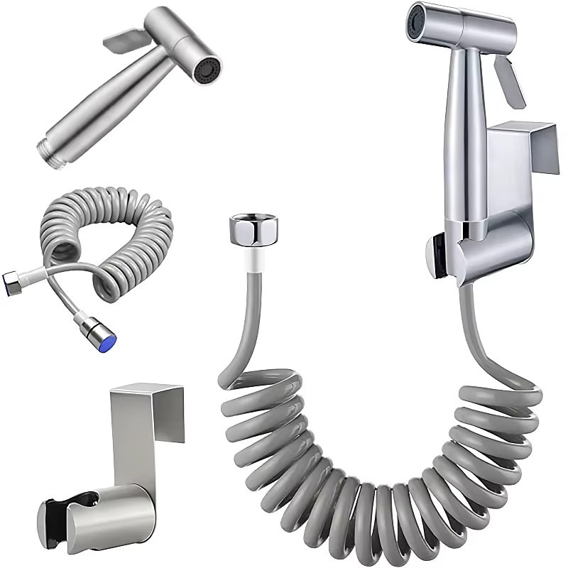 Abay Hand-Bidet-Toilettensprühgerät-Set aus Edelstahl in Silber mit 3-Wege-Ventil und Faltenbalg - Bild 2