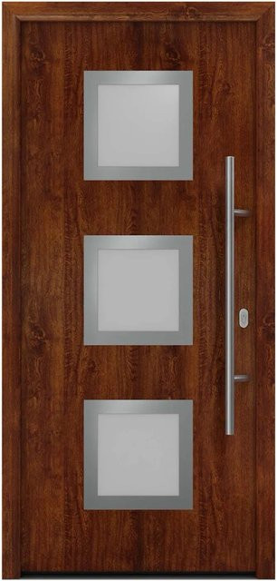 EcoStar Haustür Isopro IP 810S in Dark Oak, Farbe: Braun, mit Glaseinsatz, B/H: 110 x 210 cm, DIN Rechtsausführung - Bild 1