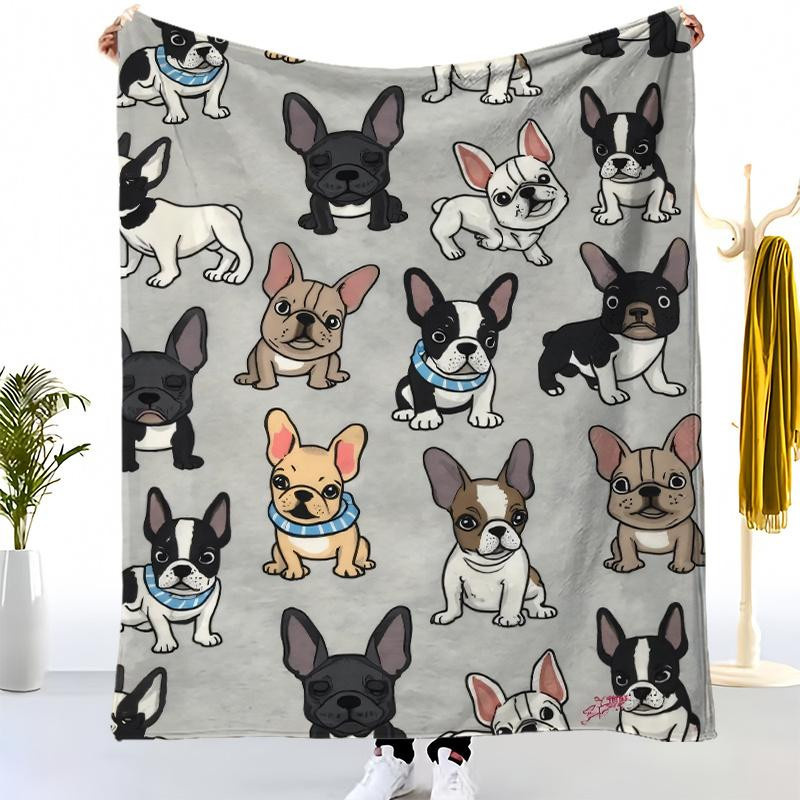 JMG Household Supplies Fleece-Decke mit Französische Bulldogge Welpen-Print, weich und warm, B/H: 70 x 100 cm - Bild 4
