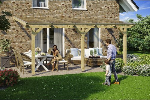 SKANHOLZ Terrassenüberdachung Andria aus Holz mit Polycarbonat-Dach in Beige, Breite: 541 cm, Tiefe: 400 cm - Bild 1
