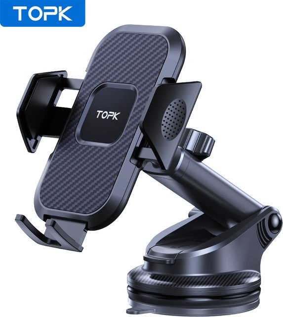 TOPK Autotelefonhalter mit Saugnapf in Schwarz für iPhone, Samsung und Google-Telefone mit 360 Grad Rotation und One-Button-Release-Halterung - Bild 1