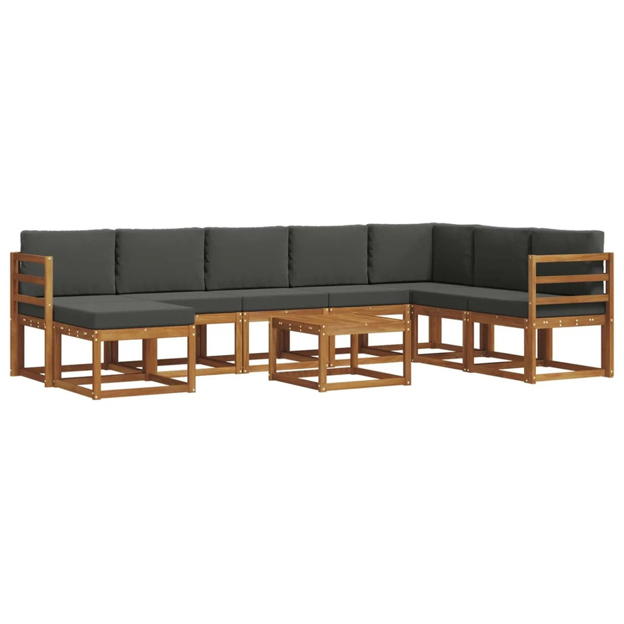 vidaXL Outdoor-Sofagarnitur aus Akazienholz mit Kissen, 9-teiliges L-Shape Set in Anthrazit und Natur - Bild 2