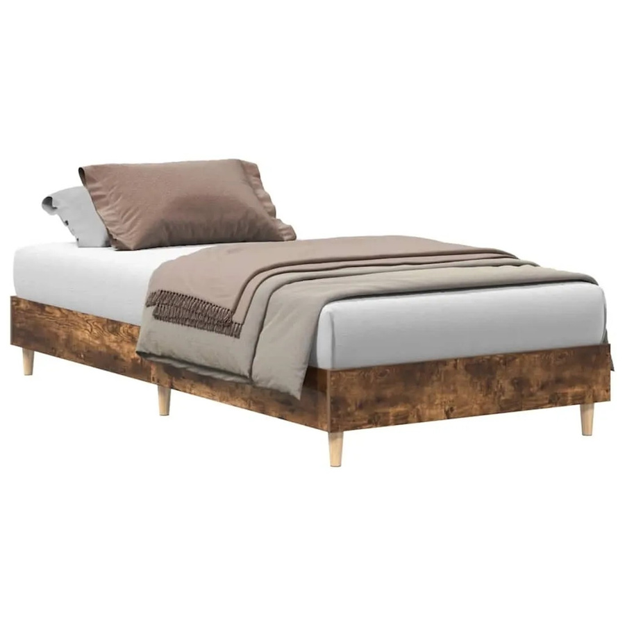 vidaXL Bettgestell aus Eukalyptusholz in Räuchereiche, Farbe Braun, B/T/H: 90 x 200 x 93 cm - Bild 2