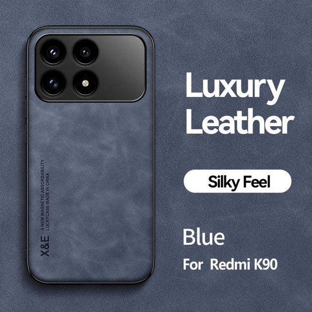 Lederhülle für Xiaomi Poco F8 Pro, Poco F8 Ultra und Redmi K90 Pro Max mit Metallplatten-Ständer und Auto-Halterung in Blau und Transparent - Bild 1