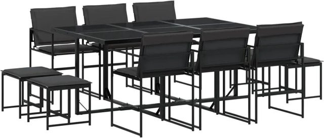 vidaXL 11-tlg Garten-Essgruppe mit Textilene und Kissen in Schwarz und Grau mit Glastisch - Bild 1