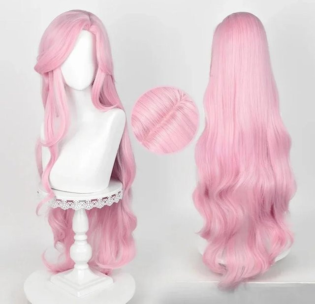Lange lockige Wellenperücke, Synthetisch, Dunkelviolett, Rosa, Damen - Bild 1