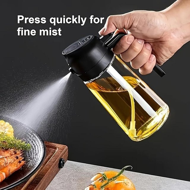 Auslaufsichere Olivenöl-Sprühflasche von YC Direct aus Kunststoff in Schwarz mit Sprühfunktion und Ausgießer für Salate und zum Grillen - Bild 1