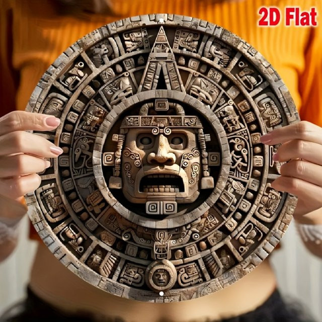 HELLOYOUNG Maya-Kultur-Schnitzerei aus Holz in Braun, rundes Wanddekor mit ethnischen und geometrischen Motiven, Durchmesser: 20 cm - Bild 1