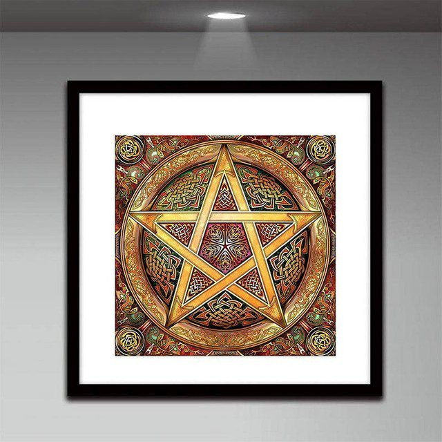 FIYO Diamantstickerei DIY Set Mandala Fünfzackiger Stern in Schwarz und Multicolour, B/H: 30 x 30 cm - Bild 1