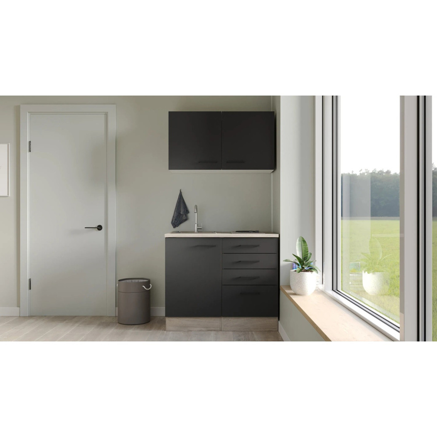 Flex-Well Miniküche Capri in Schwarz Matt mit E-Geräten, Breite: 100 cm, Höhe: 200 cm, Tiefe: 60 cm - Bild 2