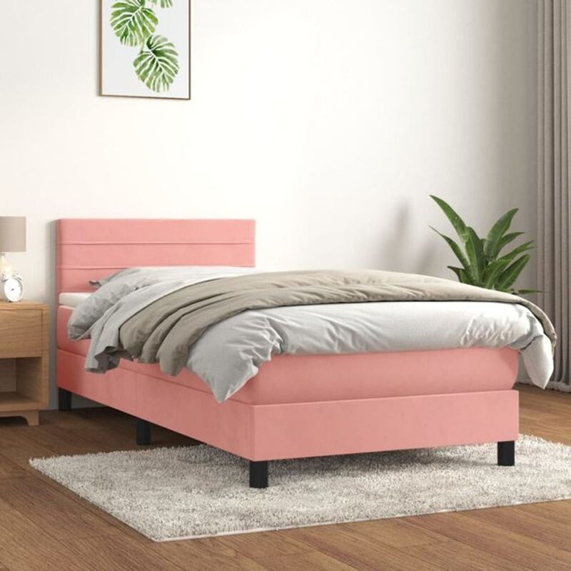 Vidaxl Boxspringbett mit Matratze aus Samt in Rosa, B/B/H: 80 x 200 cm - Bild 1
