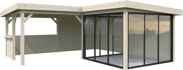 PALMAKO Pavillon Lenna Set 410 Slide aus Fichtenholz in Braun mit Flachdach und transparenten Elementen, B/T/H: 588 x 588 x 245 cm - Bild 2