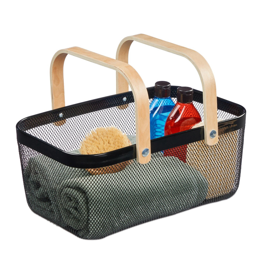 Relaxdays Drahtkorb aus Stahl mit Henkeln in Schwarz, B: 43 cm, H: 17,5 cm, T: 27 cm - Bild 2
