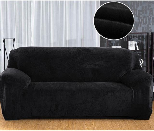 Stretch-Samt-Sofabezug von Your Warm Home für 3-Sitzer, elastischer Couchbezug aus Plüsch in Schwarz, Breite: 190-230 cm - Bild 1