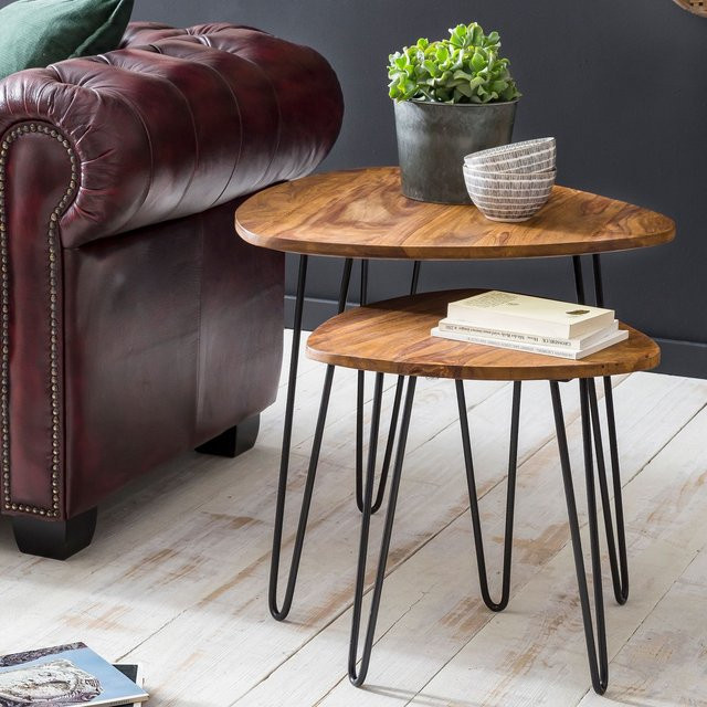 FineBuy 2er Set Beistelltische FB51455 aus Sheesham Holz und Metall in Braun im Industrial-Design - Bild 1
