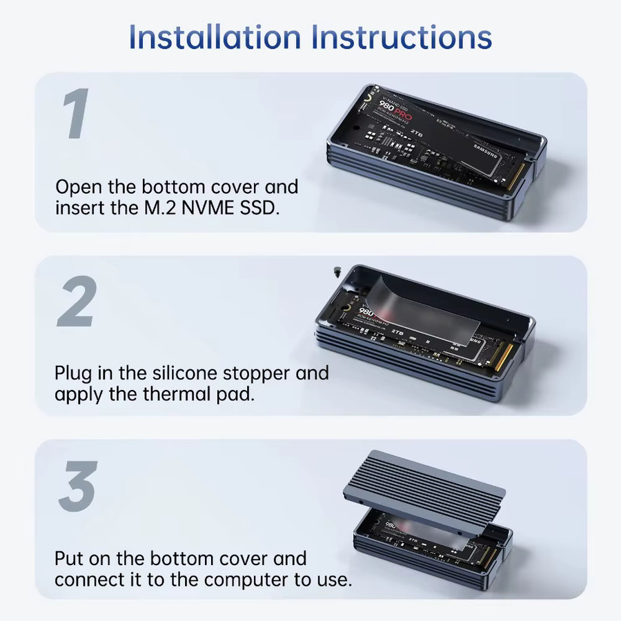 Acasis USB 4.0 NVMe M.2 SSD-Gehäuse aus Aluminium mit 40Gbps für Thunderbolt 4/3 und USB4, unterstützt M- und B&M-Key 2280 SSDs, USB-C, Silber/Grau - Bild 5