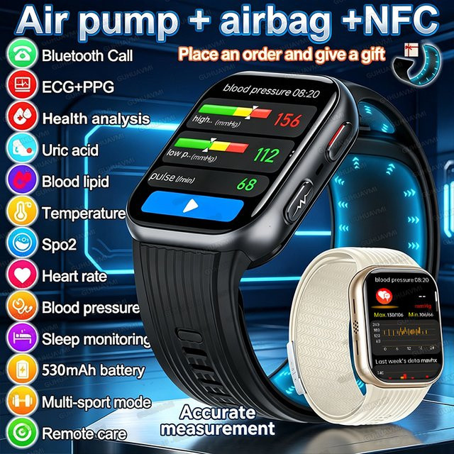 GUHUAVMI Smartwatch mit EKG-Funktion und Airbag-Technologie zur Blutdruckmessung in Schwarz - Bild 1