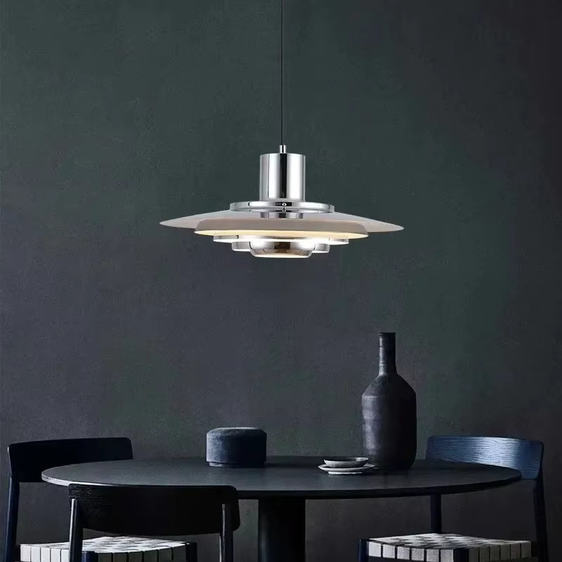 JIANKEXING Nordische Pendelleuchte aus Metall in Weiß und Silber, verstellbarer LED-Kronleuchter im minimalistischen Design mit E27-Fassung für Küche und Schlafzimmer - Bild 3