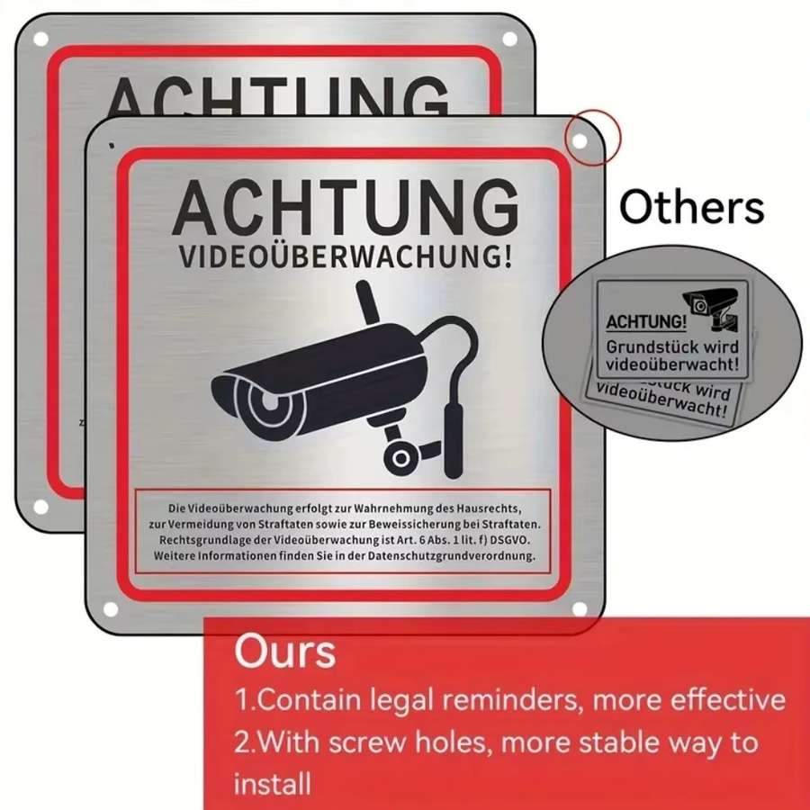 CIFBUY Aluminium-Sicherheitswarnschild Achtung Videoüberwachung mit Kamera Symbol - Bild 5