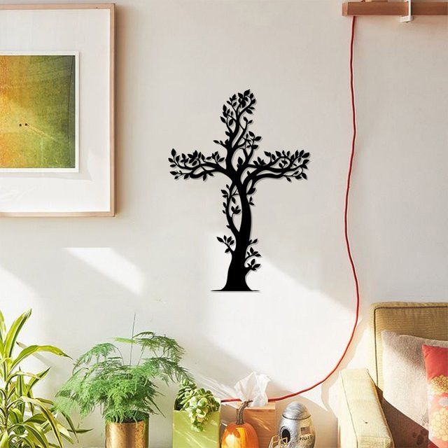 DDPNKL Vintage Wanddekoration Kreuz aus Metall in Schwarz – Wetterbeständige christliche Kunst für dein Zuhause - Bild 1