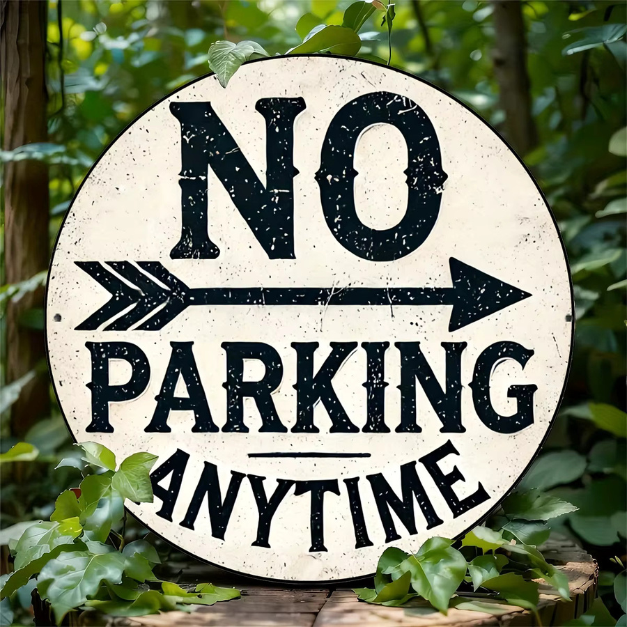 Potdemiel No Parking Anytime Vintage-Aluminiumschild rund, Farbe: Weiß, Durchmesser: 20,3 cm - Bild 3