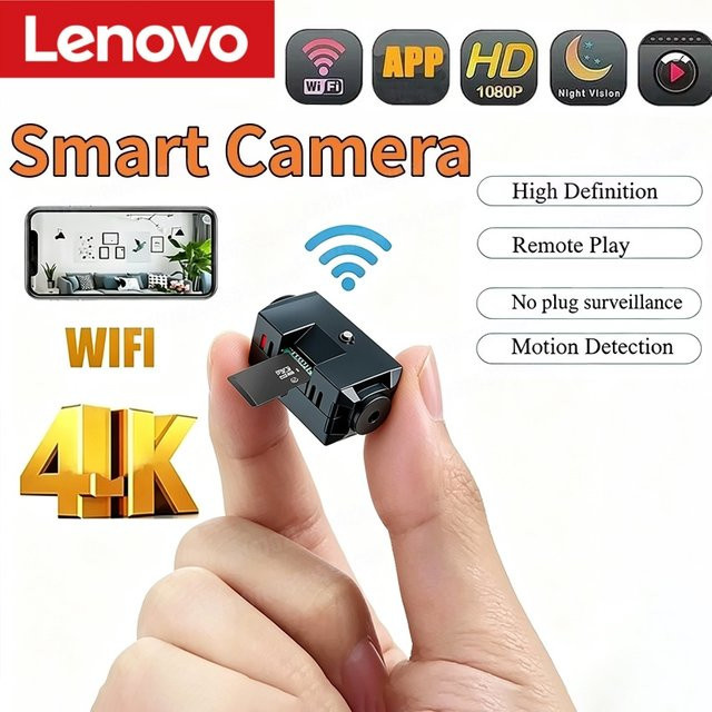 Lenovo Mini Drahtlose Überwachungskamera in Schwarz mit 1080P Auflösung, Nachtsicht und Bewegungserkennung - Bild 1
