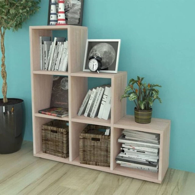 Vidaxl Treppenregal Bücherregal aus Holzwerkstoff in Eiche Natur und Weiß, Höhe: 107 cm - Bild 1