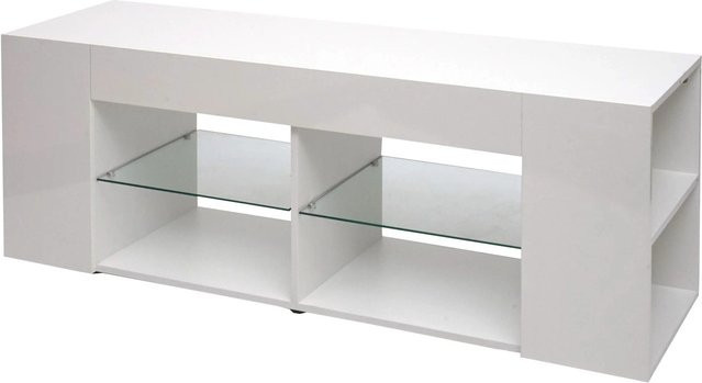 MCW TV-Rack L36 Lowboard in Hochglanz Weiß mit Pappelholz und Glas, B/T/H: 144 x 50 x 40 cm - Bild 2