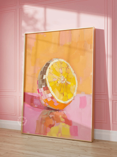 Retro Obst Poster SHENCHEN Disco Orange Slice Wand Kunstdruck Botanische Grafik in Orange - Bild 1