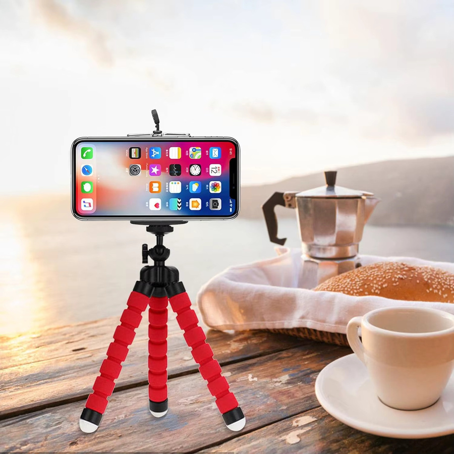 GOT-TOG Flexibles Oktopus-Stativ mit Schwammgriff und 360 Grad drehbarem Universalclip für Telefon und Kamera in Schwarz oder Rot - Bild 2