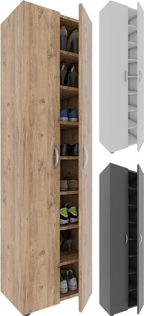 VCM Schuhschrank Ulas aus Holz in Beige mit 8 Fächern und 2 Drehtüren, H x B x T: 173 x 49 x 30 cm - Bild 1