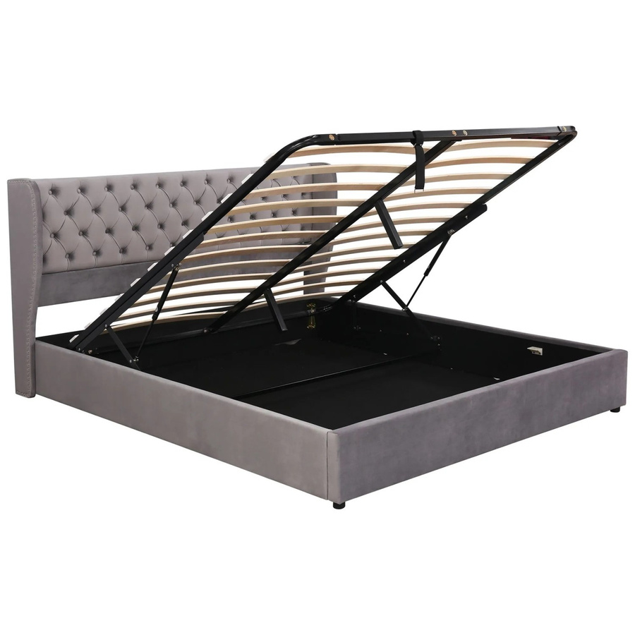 okwish Polsterbett aus Samt in Grau mit hydraulischem Lift-up-Funktionsbett, B/T/H: 180 x 200 x 186 cm - Bild 2