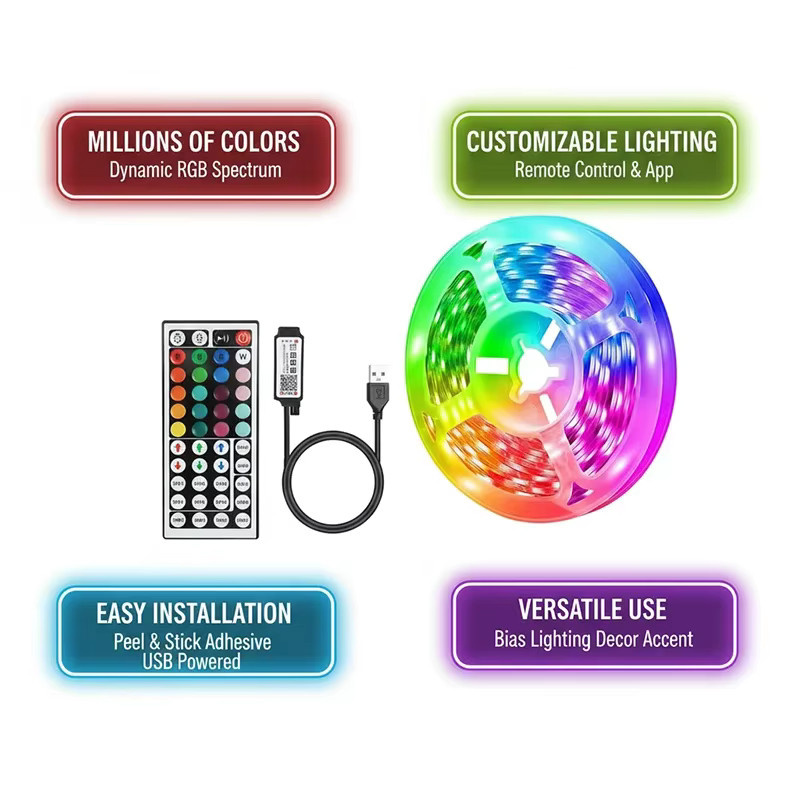 RUNTOIN RGB LED-Streifen mit APP-Steuerung, 5V USB Anschluss, Multicolour 5050 SMD Lampenband für moderne Raumdekoration und Party-Atmosphäre - Bild 2