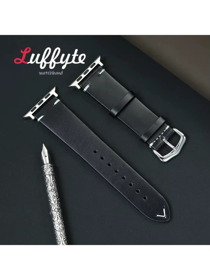 luffyte Uhrenarmband Rindsleder, Vintage, Schwarz, Herren - Bild 2