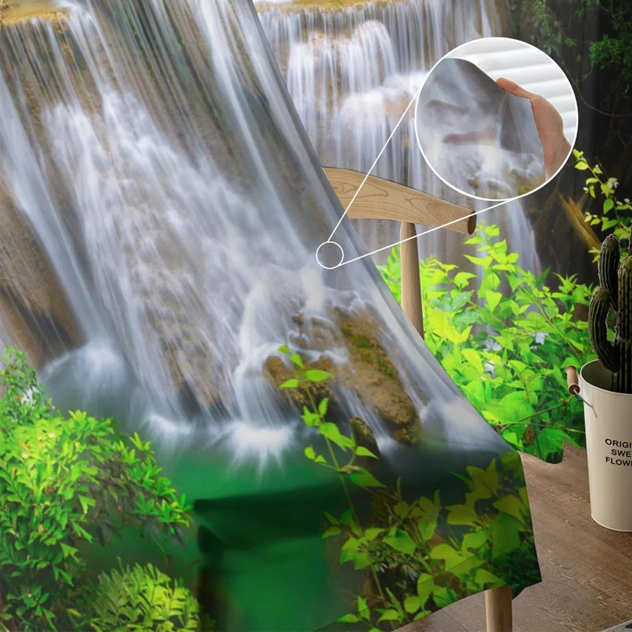 Yiran Furniture Transparentes Voile-Organza-Vorhang mit Wasserfall-Wald-Natur-Landschaft, B: 135 cm, H: 115 cm - Bild 2